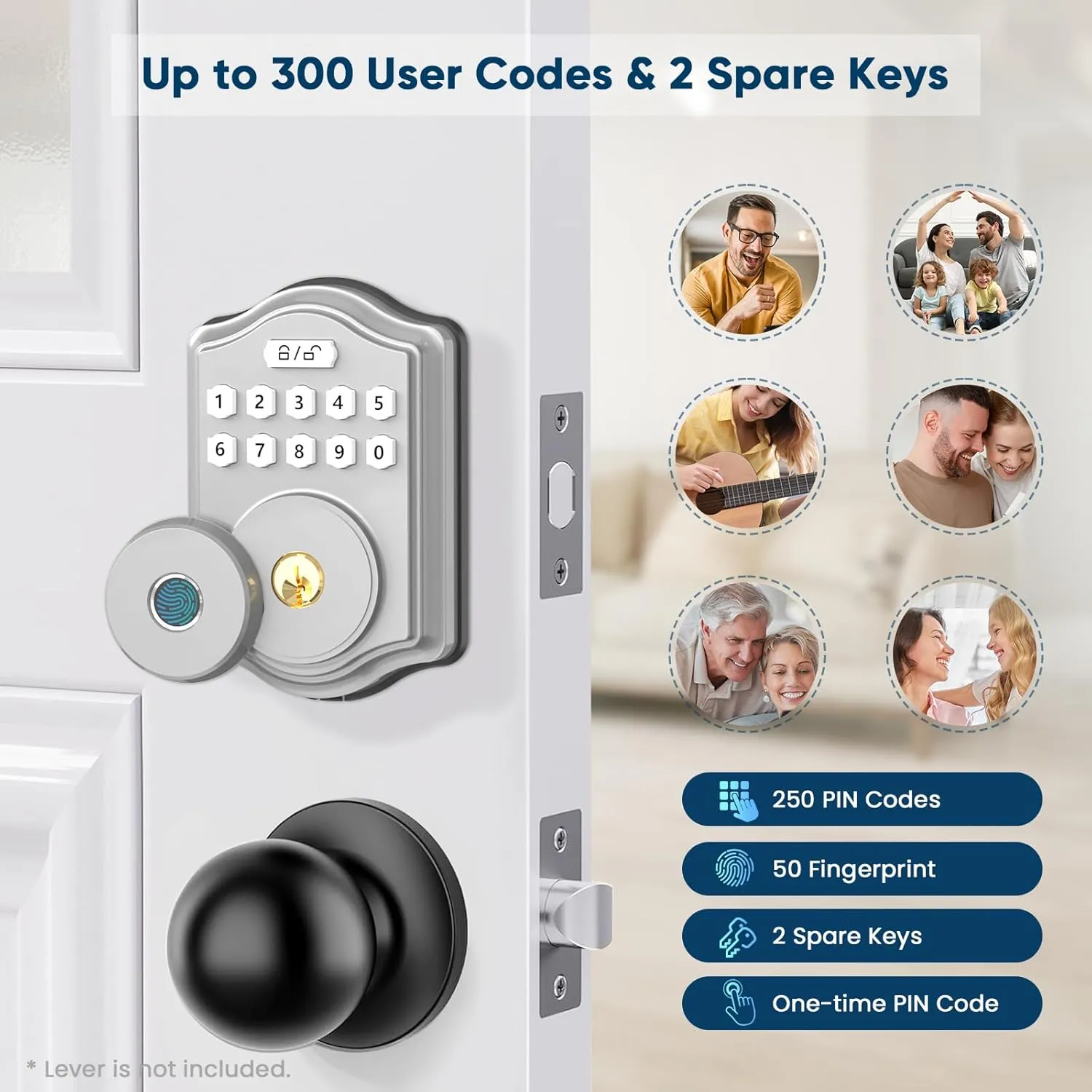 52HZ Fingerprint Door Lock, Keyless Entry Door Lock with Code, Voice Guidance Electronic Keypad Deadbolt Smart Locks for Front Door, Anti-Peeping Password, Auto Lock, Easy to Install, Silver