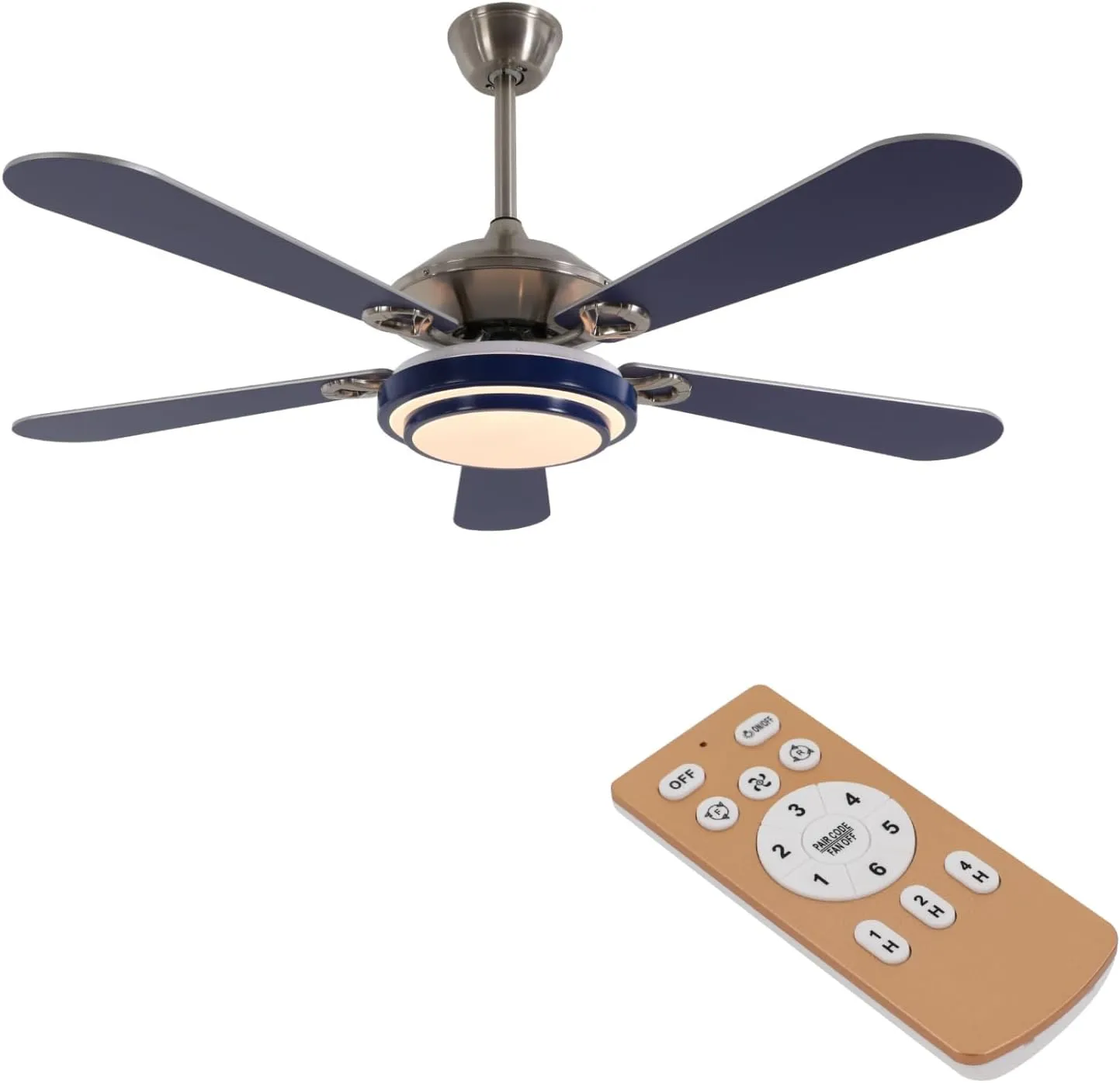 52" Ceiling Fans with Lights, Flush Mount Ceiling Fan Light with Remote Control, Reversible, Quiet, 6 Wind Speeds, Timing Function, for Bedroom Indoor/Outdoor Use, Blue