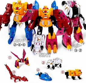 5-in-1 Animal Deformation Toys - Lion, Dragon, Whale, Phoenix, and Bear Action Figures Combine into a Robot Toy for Kids 6-10