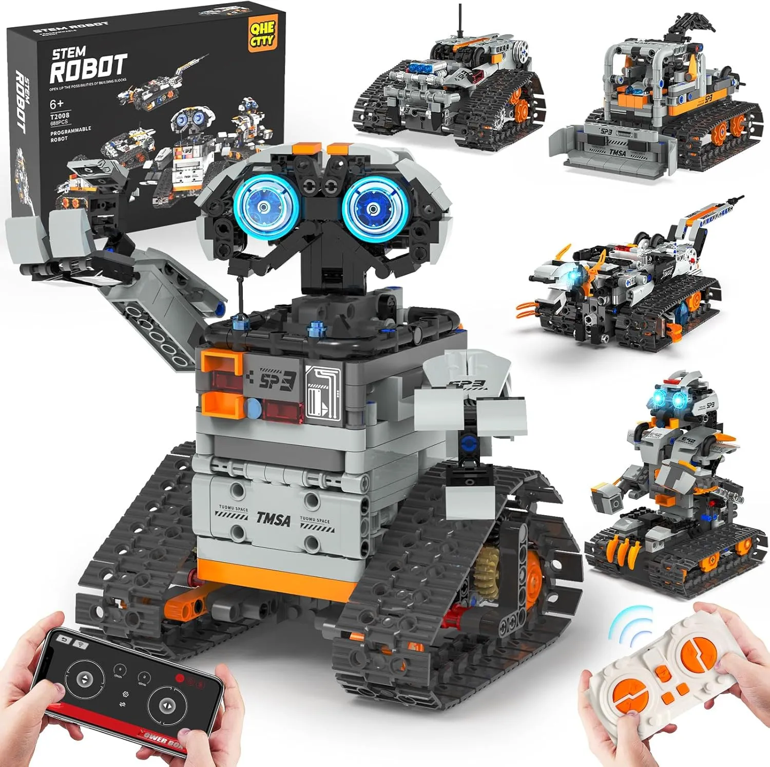 5in1 STEM Robot Building Kit for Kids 6-14 , APP & Remote Control STEM Robot Dinosaur Car Building Toys for Kid Science Learning, 688 Pcs DIY Building Blocks Set, Boys Girls Birthday Xmas Gifts Ideas