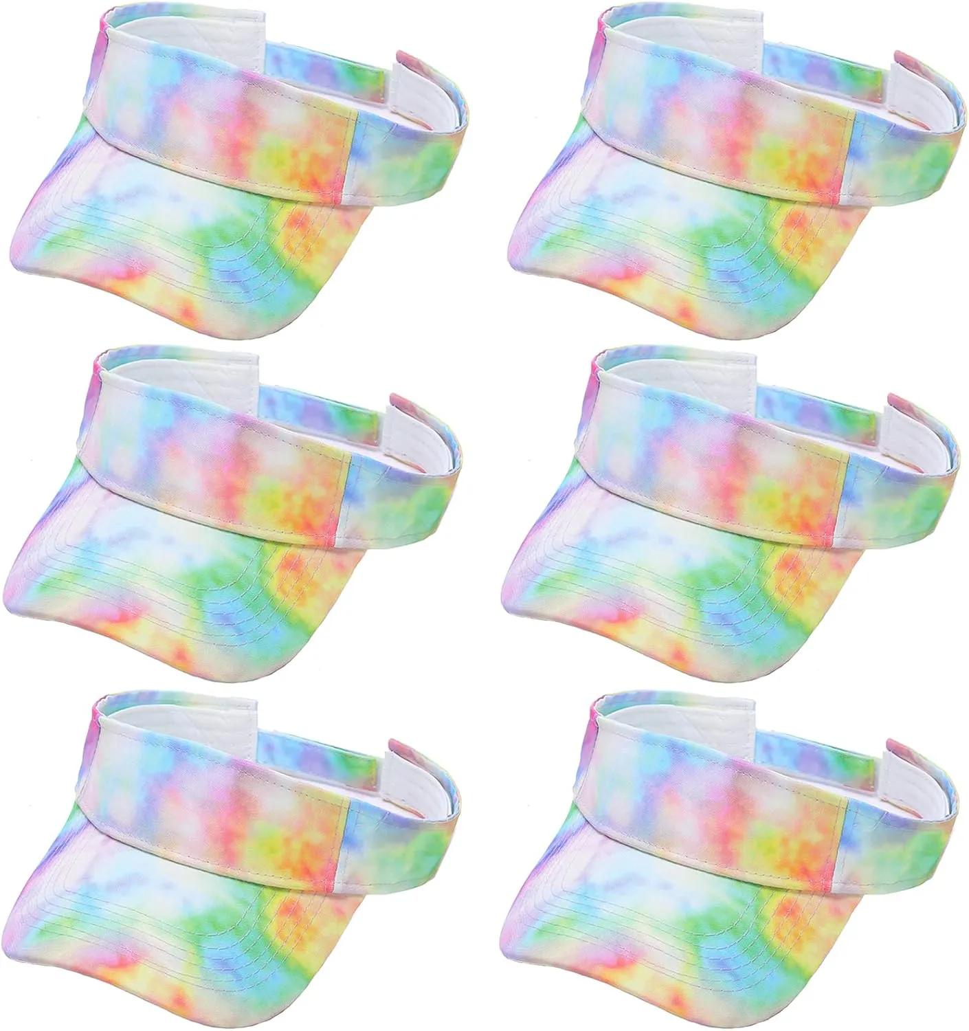 6 PC Tie Dye Sun Visors Hats, Sports Sun Hats Ball Caps Empty Top Tennis Golf Summer Beach Pool