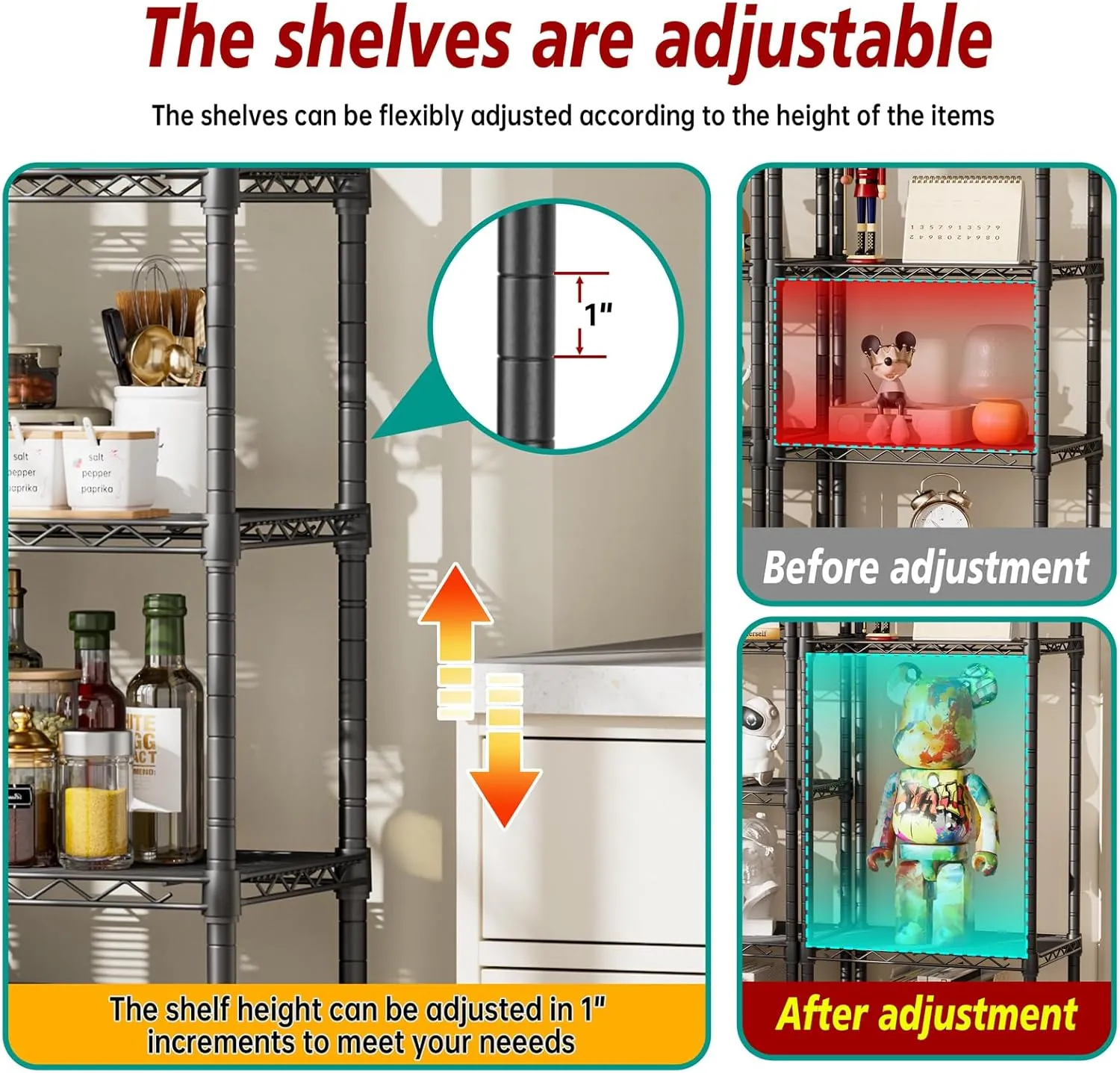 6 Tier Adjustable Storage Shelves Narrow Mesh Gaps Metal Utility Shelf Wire Shelving Unit Organizer Rack for Home Kitchen Office Bathroom Pantry Room10 D x 16" W x 60" H Black