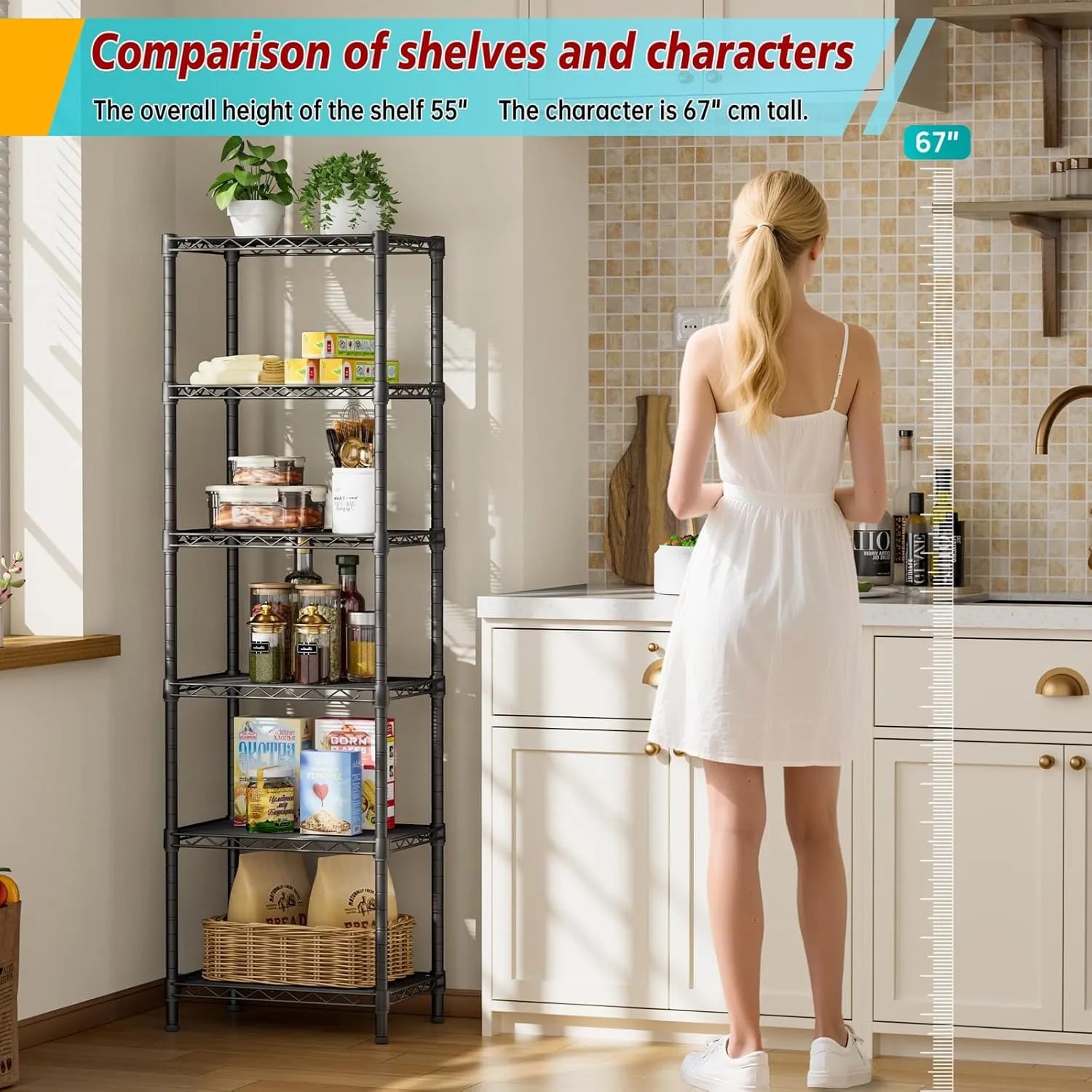 6 Tier Adjustable Storage Shelves Narrow Mesh Gaps Metal Utility Shelf Wire Shelving Unit Organizer Rack for Home Kitchen Office Bathroom Pantry Room10 D x 16" W x 60" H Black
