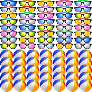 60Pcs Sunglasses Beach Balls Bulk Party Favors Kids 30Pcs Neon Sunglasses 30Pcs 12" Beach Balls Boys Girls Graduation Party for Summer Beach Pool Party Favors Goodie Bag Supplies Age 3-8