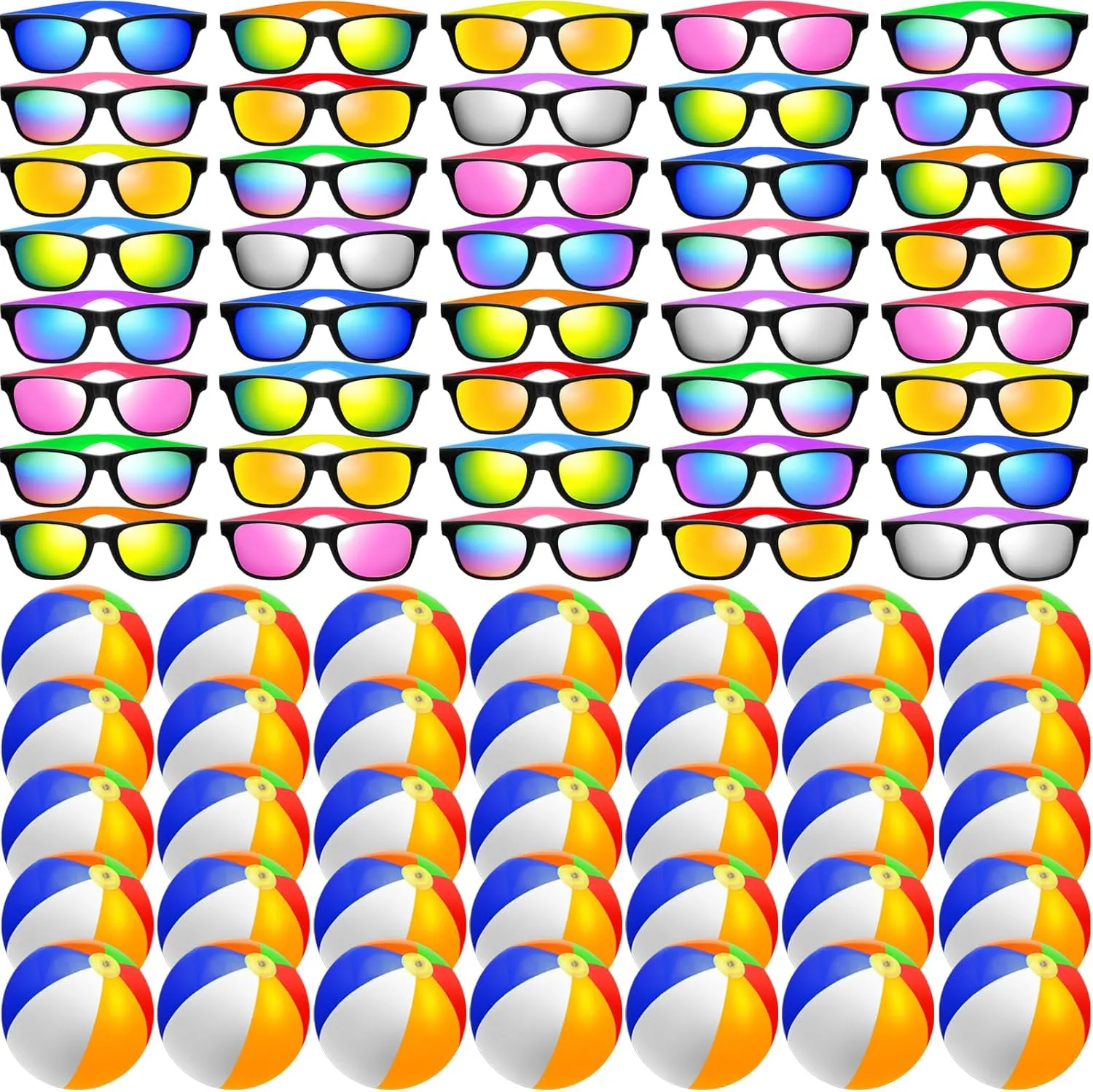 60Pcs Sunglasses Beach Balls Bulk Party Favors Kids 30Pcs Neon Sunglasses 30Pcs 12" Beach Balls Boys Girls Graduation Party for Summer Beach Pool Party Favors Goodie Bag Supplies Age 3-8