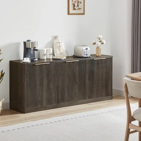 67" Fluted Grey Sideboard Buffet Cabinet with Storage, Large Buffet Cabinet with 6 Doors, Wood Mid Century Modern Sideboard for Kitchen and Living Room