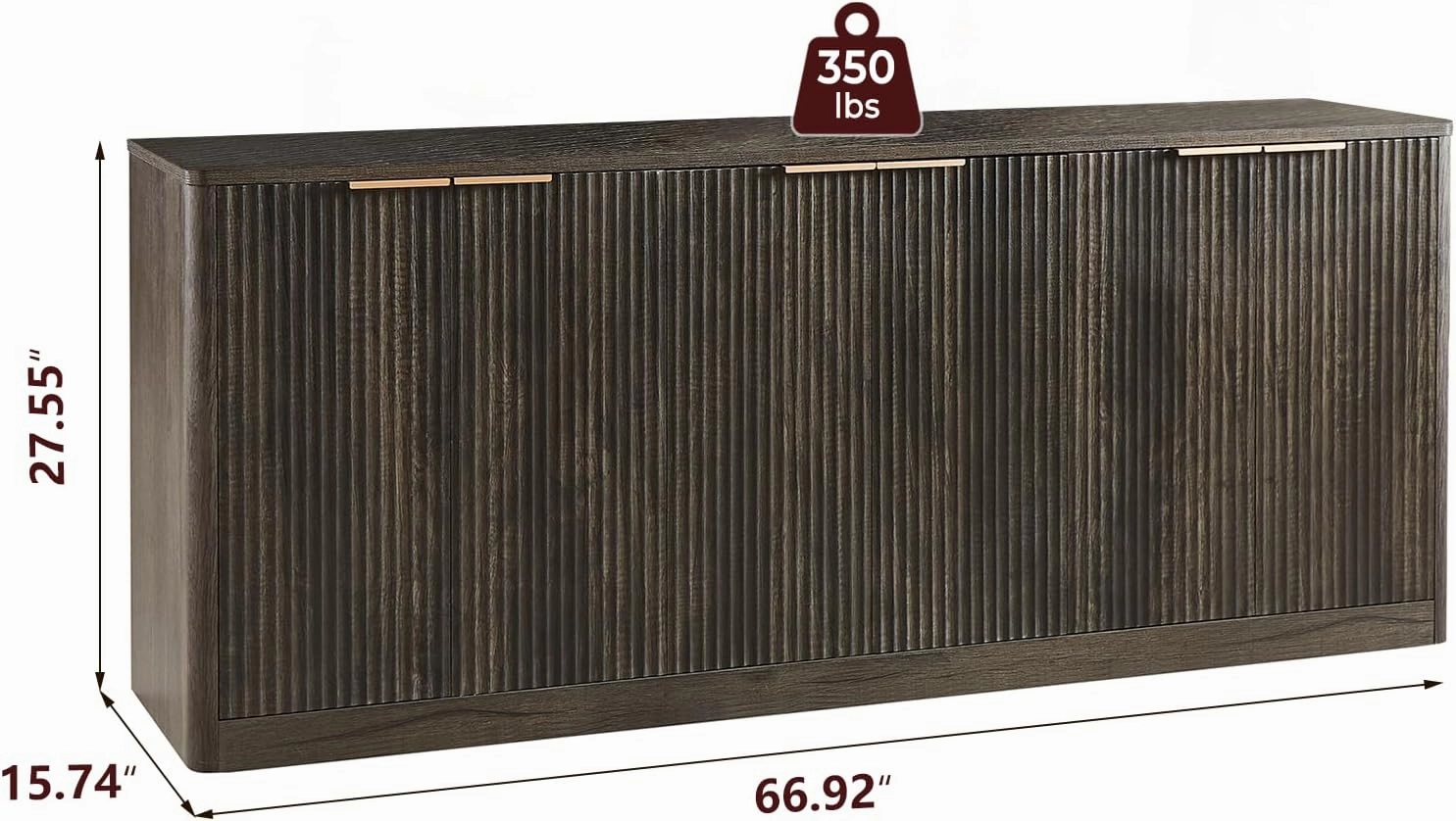 67" Fluted Grey Sideboard Buffet Cabinet with Storage, Large Buffet Cabinet with 6 Doors, Wood Mid Century Modern Sideboard for Kitchen and Living Room