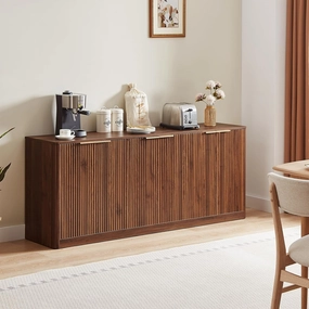 67" Walnut Fluted Sideboard Buffet Cabinet with Storage, Large Buffet Cabinet with 6 Doors, Wood Mid Century Modern Sideboard for Kitchen and Living Room