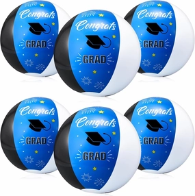 6 Pcs Graduation Beach Ball Inflatable Beach Balls 16'' Congrats Grad Sign Graduation Party Favors for Senior Teen Class of 2025 College Party Supplies(Blue)