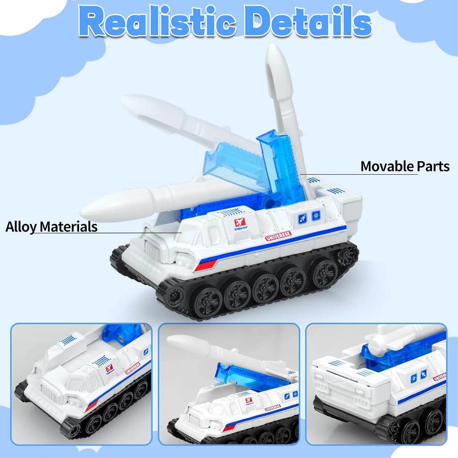 6Pcs Diecast Space Toys with Astronaut Figure, 1:64 Scale Rocket Ship, Explorer, Space Shuttle Toy for Kids 3-5 6 7 8 9 Spaceship Rocket Playset for Boys Girls Birthday Gift