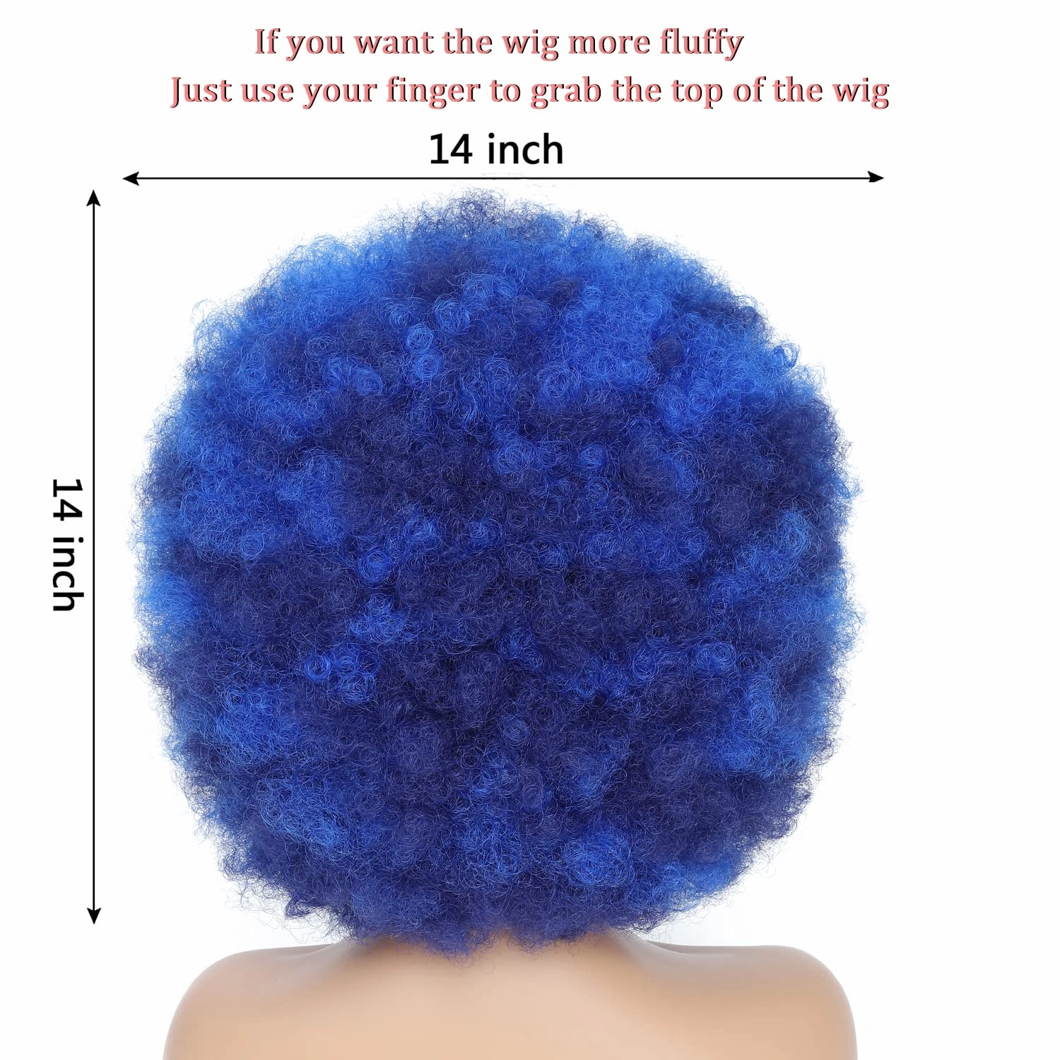 70s Afro Kinky Curly Wig For Women - Soft, Bouncy, Natural Looking Synthetic Hair - Blue Color, With Bangs