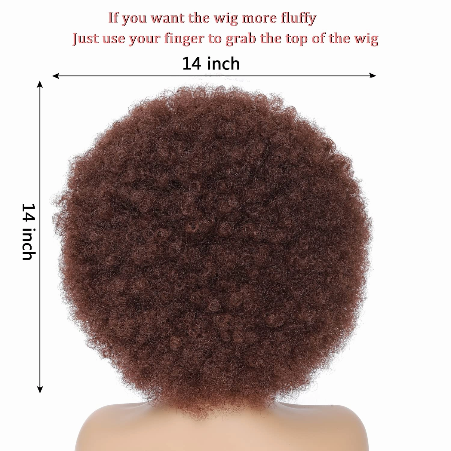 70s Afro Kinky Curly Wig For Women, Brown, Synthetic Fibers, Soft, Bouncy, Natural Looking, With Bangs