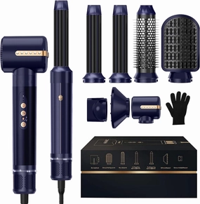 7 in ONE Hair Dryer Brush, Powerful Blow Dryer Brush with Auto- Wrap Curler, Detachable Fast Drying, Volumizing, Curling, Straightening, Ionic Hair Dryer with Diffuser, Hair Styling Tools Storage Case