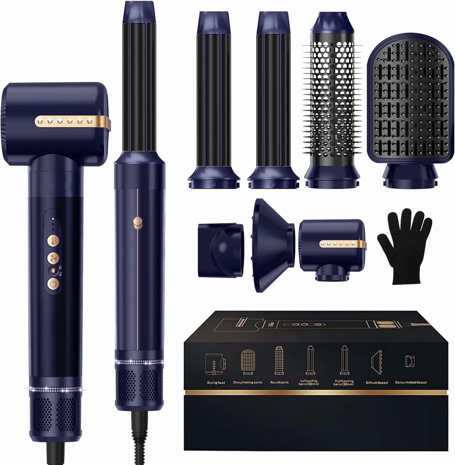 7 in ONE Hair Dryer Brush, Powerful Blow Dryer Brush with Auto- Wrap Curler, Detachable Fast Drying, Volumizing, Curling, Straightening, Ionic Hair Dryer with Diffuser, Hair Styling Tools Storage Case