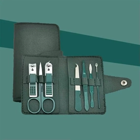 7 Pieces Stainless Steel Colorful Nail Clippers Manicure Set with Leather Bag Care Tools Grooming Kit (Set080dark Green)