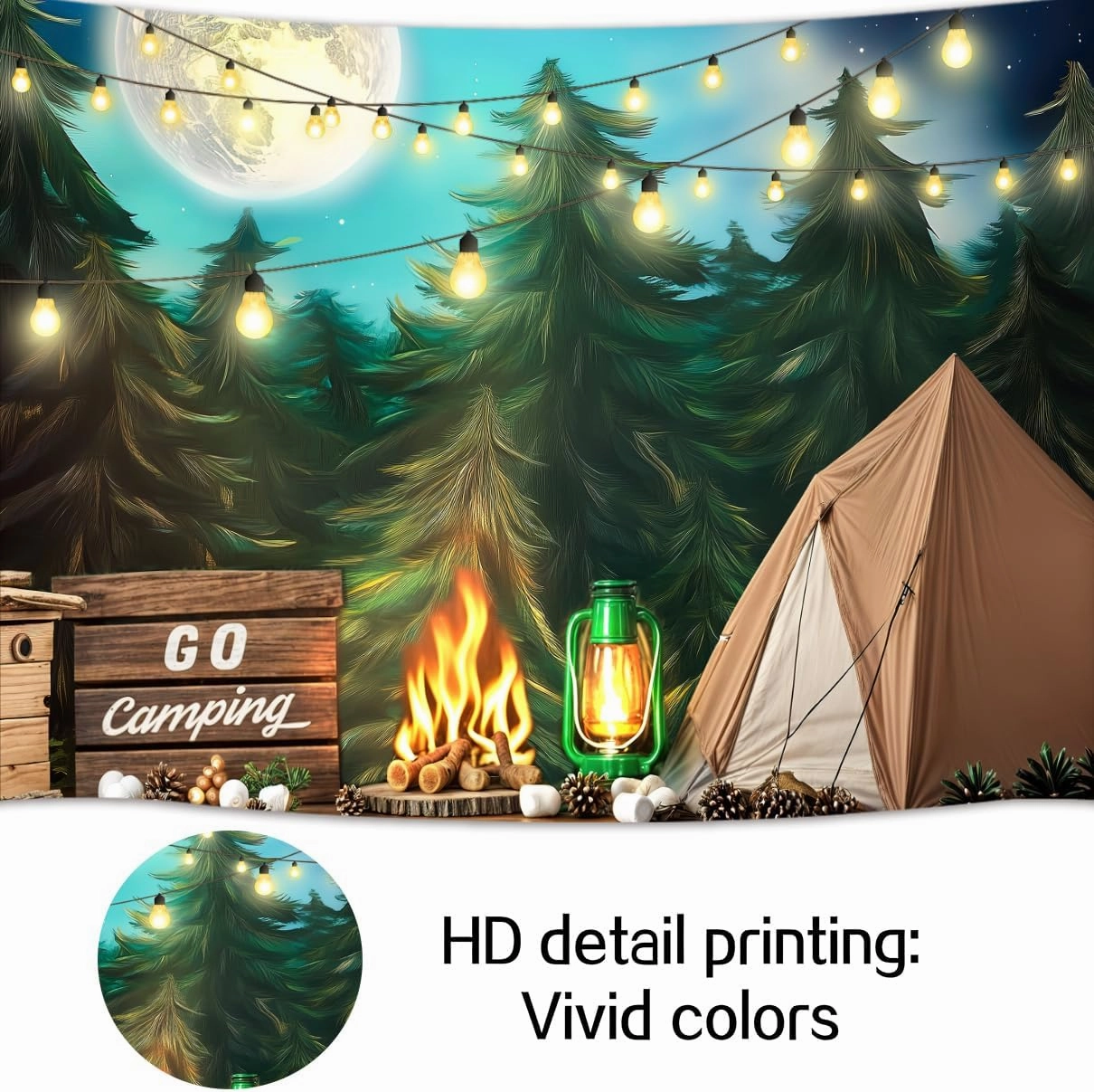 7 x 5 ft Gone Camping Backdrop Forest Happy Camper Campfire Tent Adventure Photography Background Newborn Portrait Photo Studio Decoration Banner Props for Cake Smash