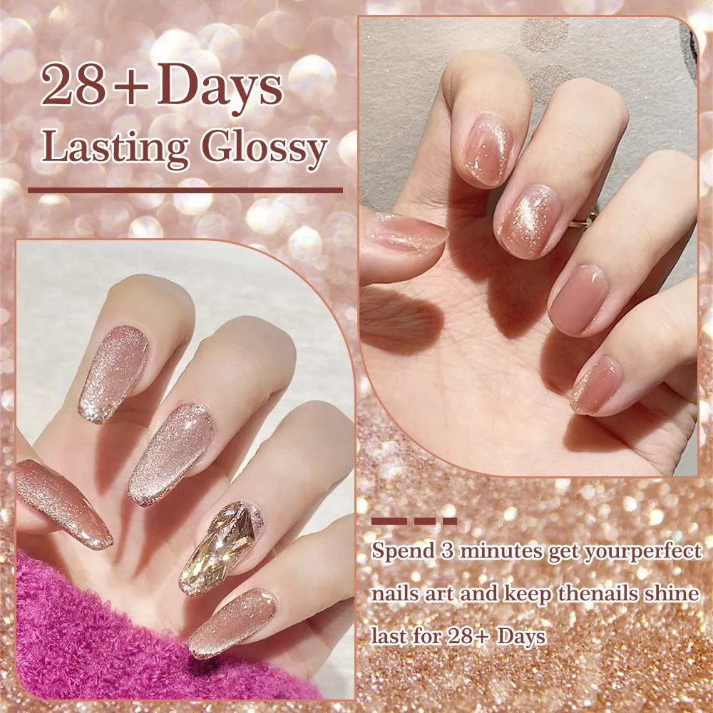 7ml Crystal Cat Eye Gel Nail Polish Magnetic Nail Polish Set Bright Silver UV Gel Polish Shiny Diamond Glitter Gel with Magnet Stick (2PCS-Beige Dark Pink)