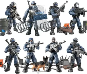 8 PCS Building Block City Policeman Action Mini-Figures with Multiple Military Weapons Accessories SWAT Model Equipment Assembly Building Toys Party Favors Gift for Boys