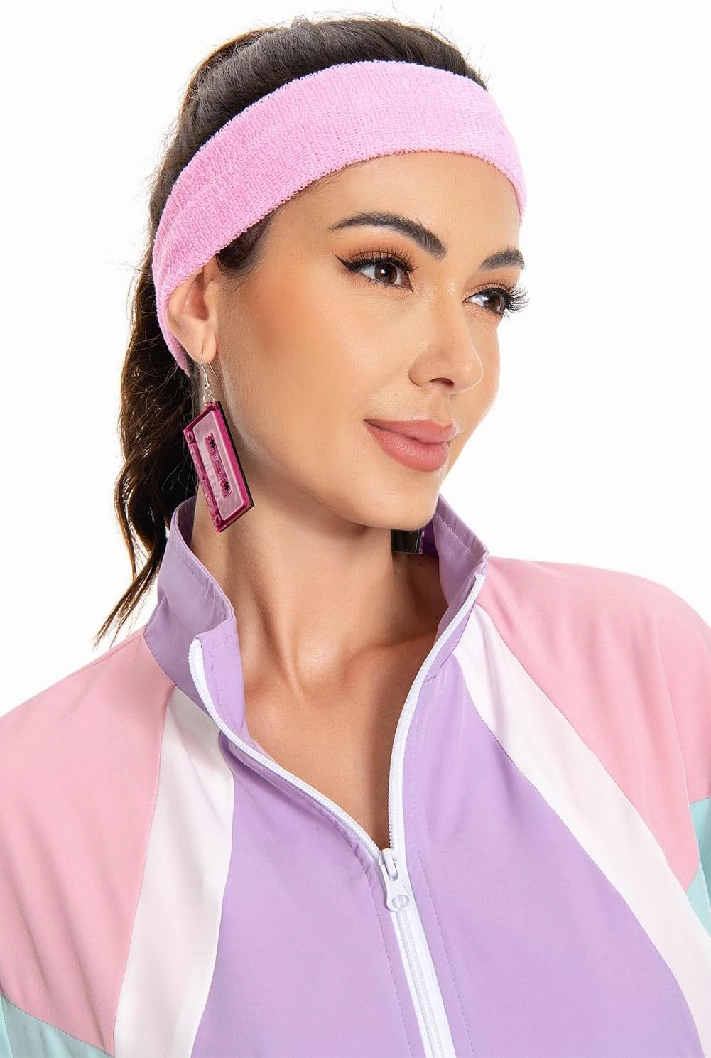 80s Jacket Neon Color Block Bomber Jacket Patchwork Windbreaker Rave Tracksuit Casual Lightweight Jackets