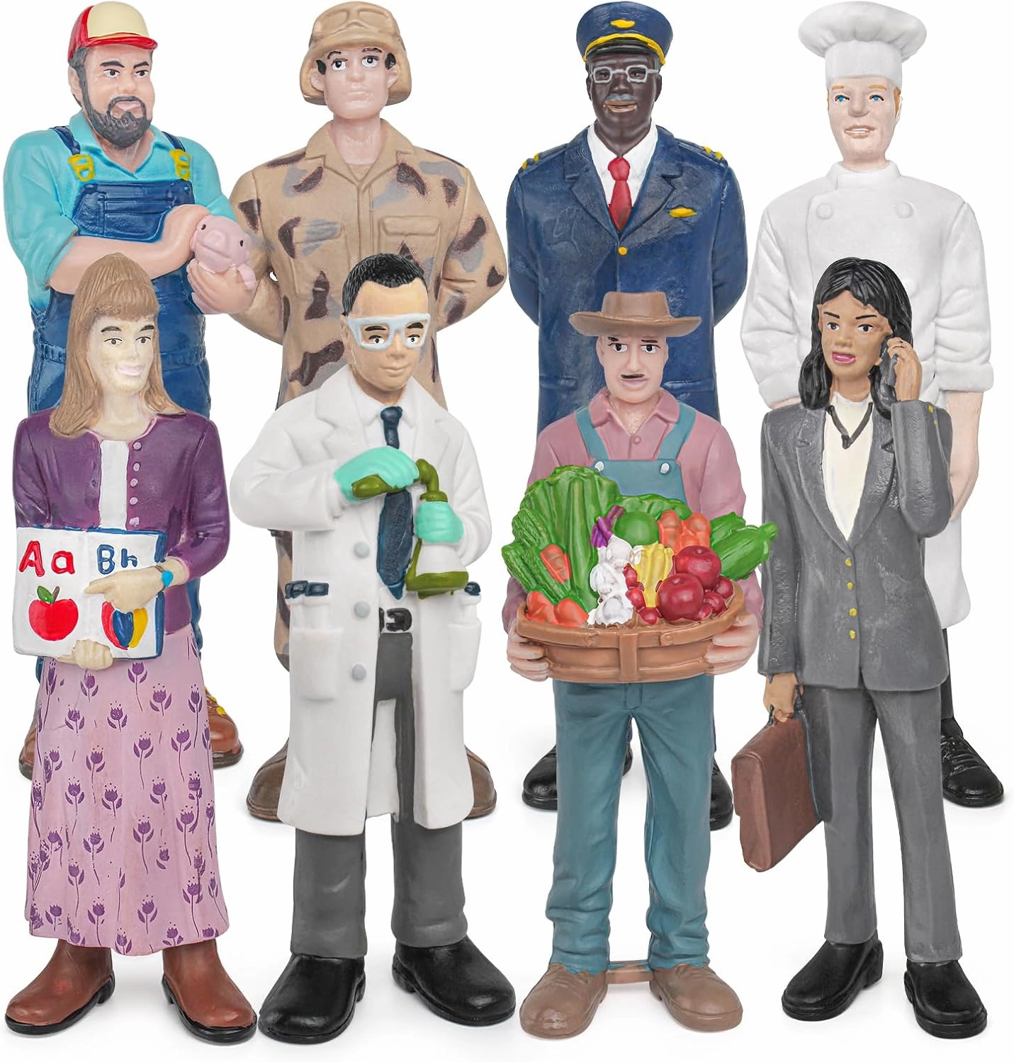 8PCS Professional Character Models Figures Set Educational Toys Christmas Party Decoration for 3 4 5 6 Kids Boys and Girls (Researchers,Farmers,Soldiers)