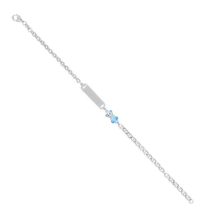 925 Sterling Silver Blue Teddy Bear Nameplate Bracelet for Women