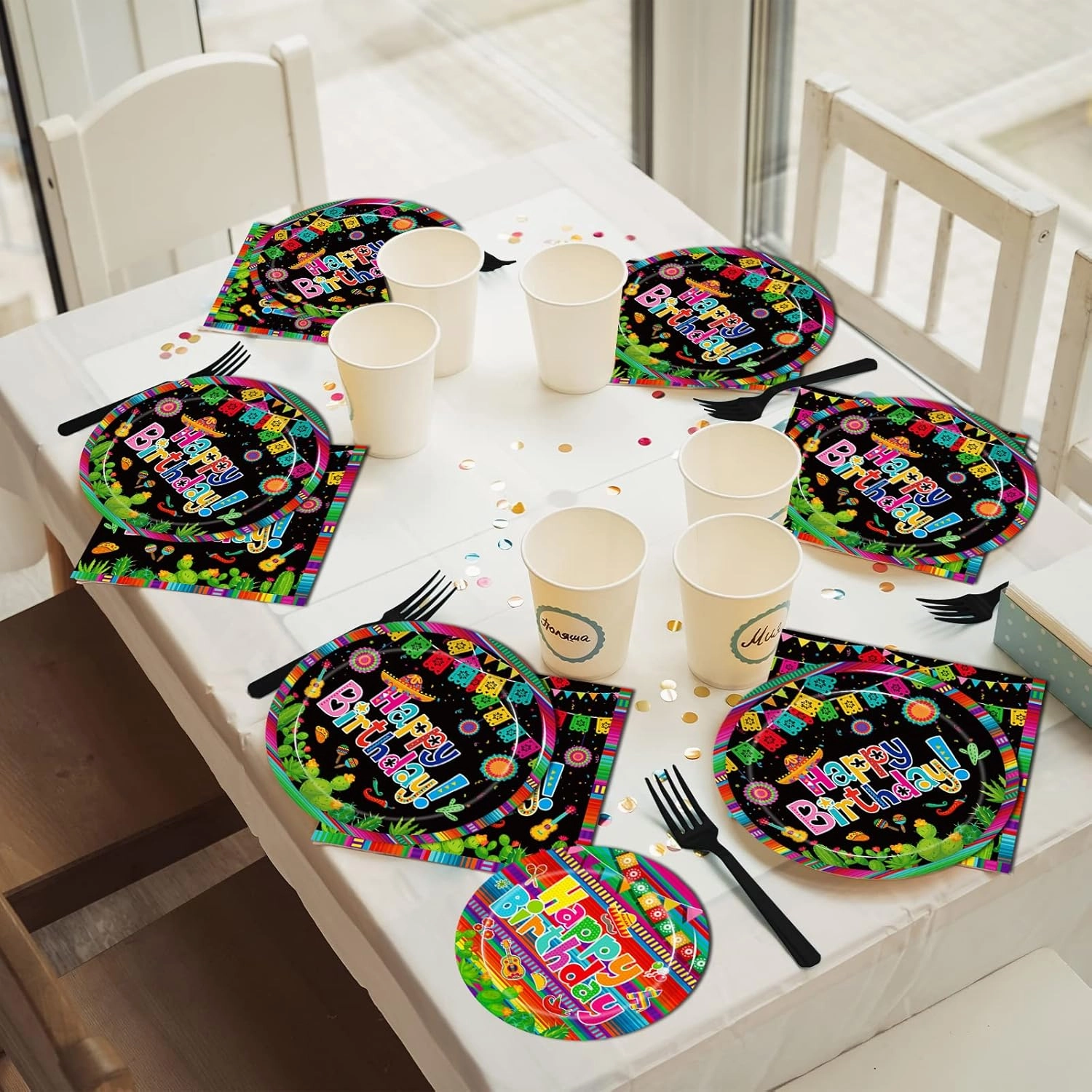 96 Pcs Mexican Birthday Party Plates, Fiesta Party Decorations Supplies Cinco De Mayo Carnival Birthday Disposable Paper Plates Napkins Colorful Stripe Serape Baby Shower Tableware, Serves 24