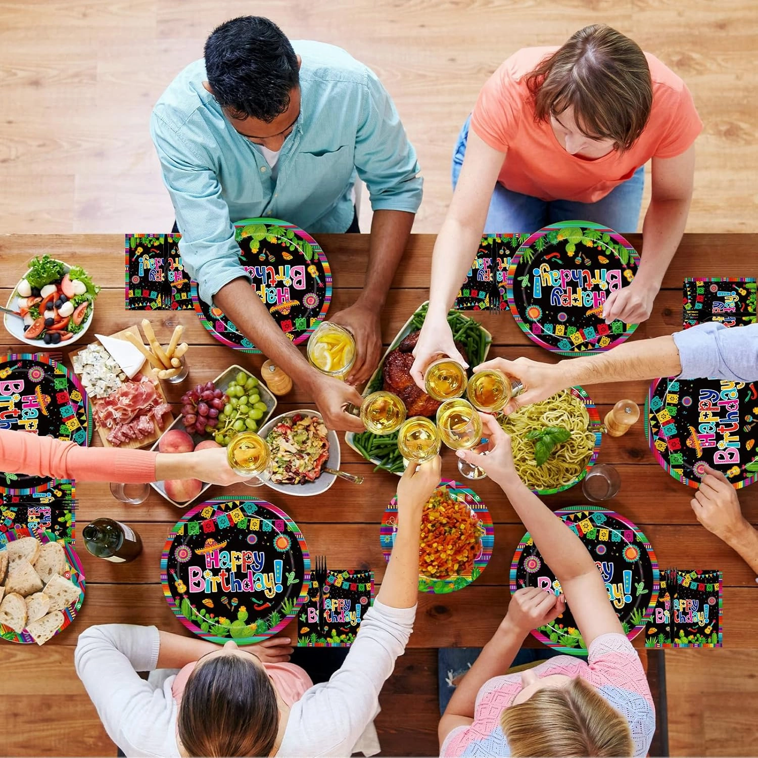 96 Pcs Mexican Birthday Party Plates, Fiesta Party Decorations Supplies Cinco De Mayo Carnival Birthday Disposable Paper Plates Napkins Colorful Stripe Serape Baby Shower Tableware, Serves 24