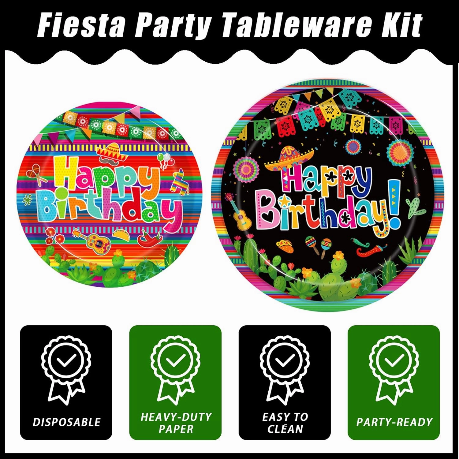 96 Pcs Mexican Birthday Party Plates, Fiesta Party Decorations Supplies Cinco De Mayo Carnival Birthday Disposable Paper Plates Napkins Colorful Stripe Serape Baby Shower Tableware, Serves 24