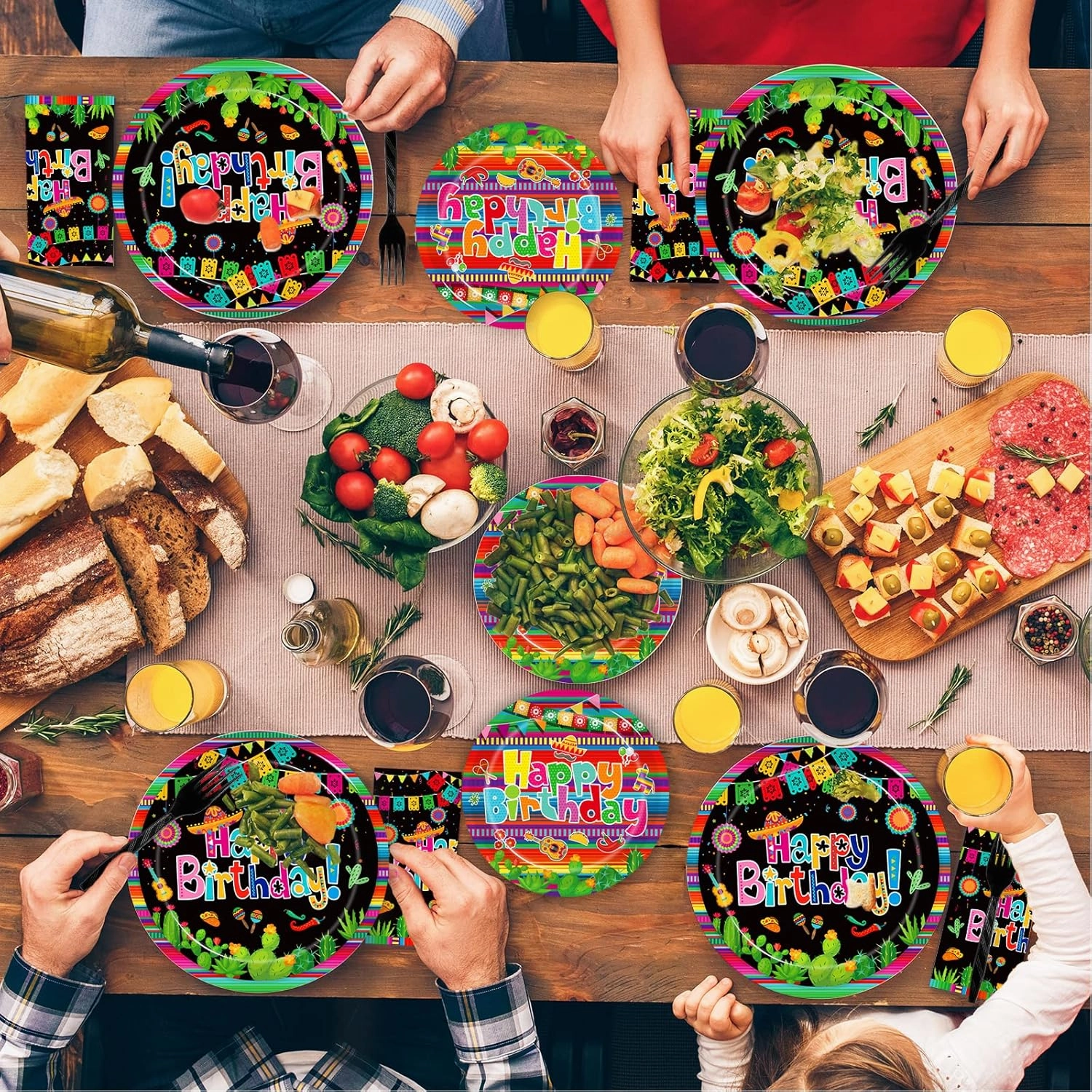 96 Pcs Mexican Birthday Party Plates, Fiesta Party Decorations Supplies Cinco De Mayo Carnival Birthday Disposable Paper Plates Napkins Colorful Stripe Serape Baby Shower Tableware, Serves 24