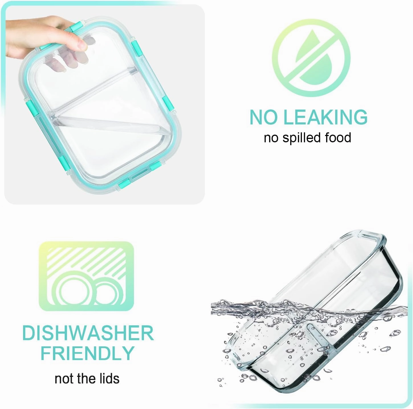 [5-Pack,36 Oz]Glass Meal Prep Containers 2 Compartments Portion Control with Upgraded Snap Locking Lids Glass Food Storage Containers, Microwave, Oven, Freezer and Dishwasher (4.5 Cups, Green)