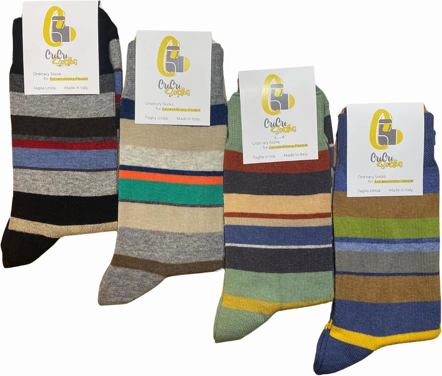 | Set of 4 Pairs of Men's Mid-Calf Socks, Soft and Stylish - Made in Italy One Size