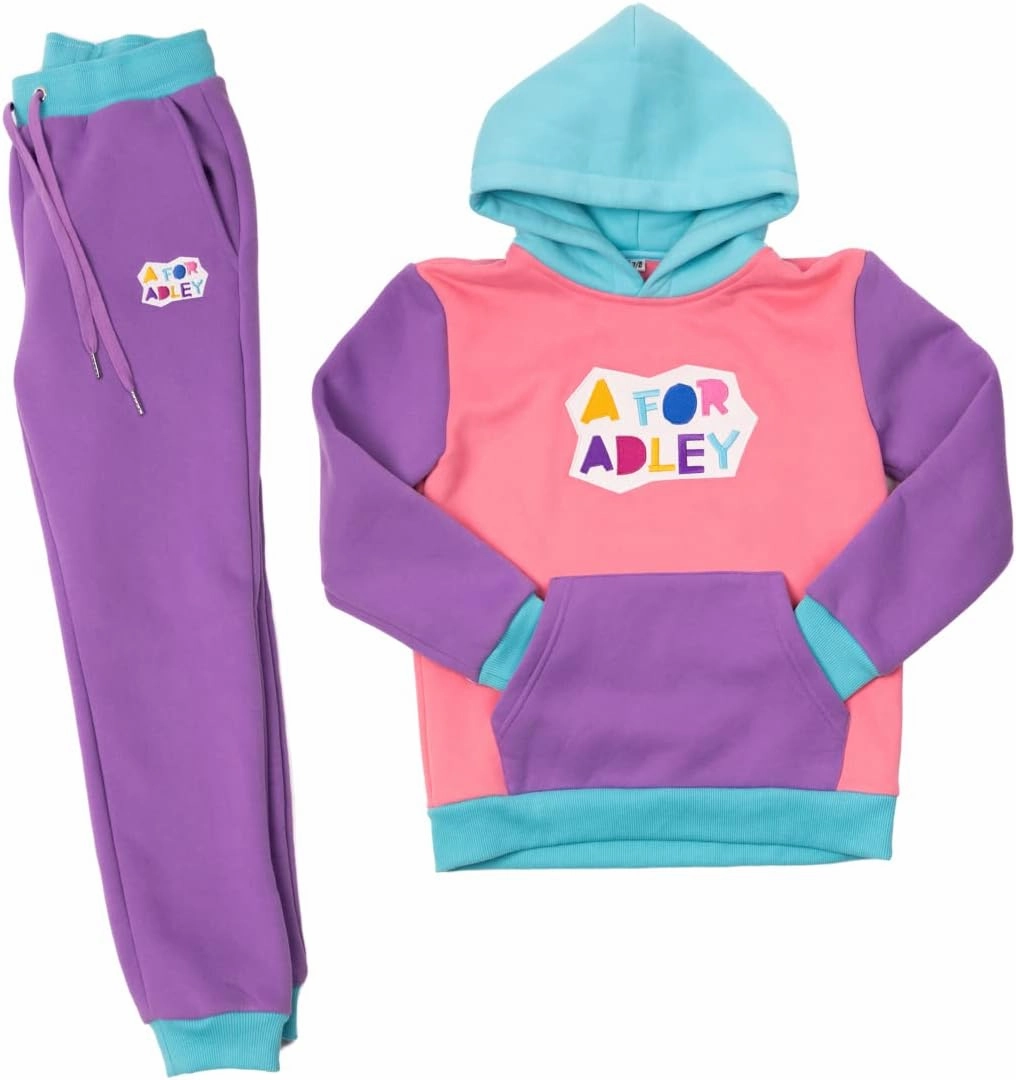 A FOR ADLEY Merch Super Soft Matching Color Block Fleece Set With Embroidered ADLEY Logo on Top and Bottom