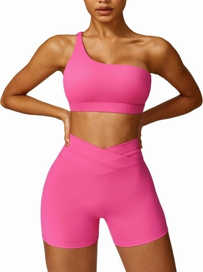 ABOCIW Workout Sets for Women Crossover High Waist Biker Shorts One Shoulder Sports Bra 2 Piece Gym Yoga Outfits