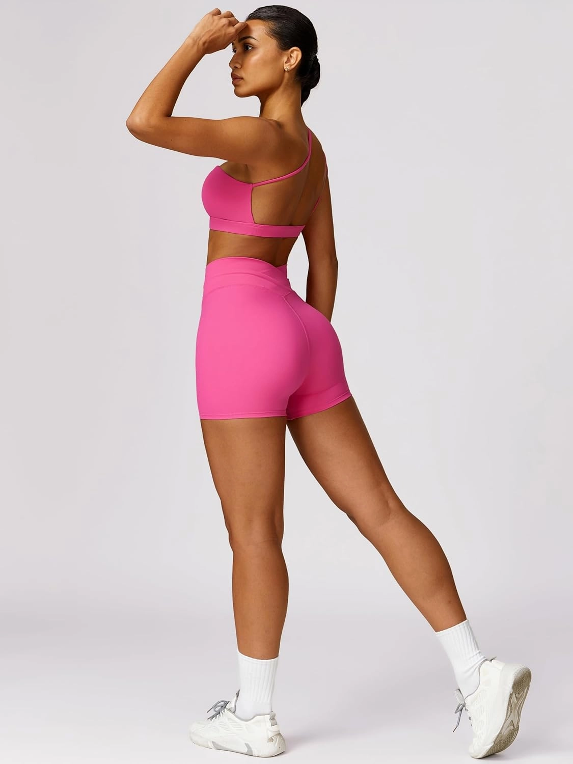 ABOCIW Workout Sets for Women Crossover High Waist Biker Shorts One Shoulder Sports Bra 2 Piece Gym Yoga Outfits