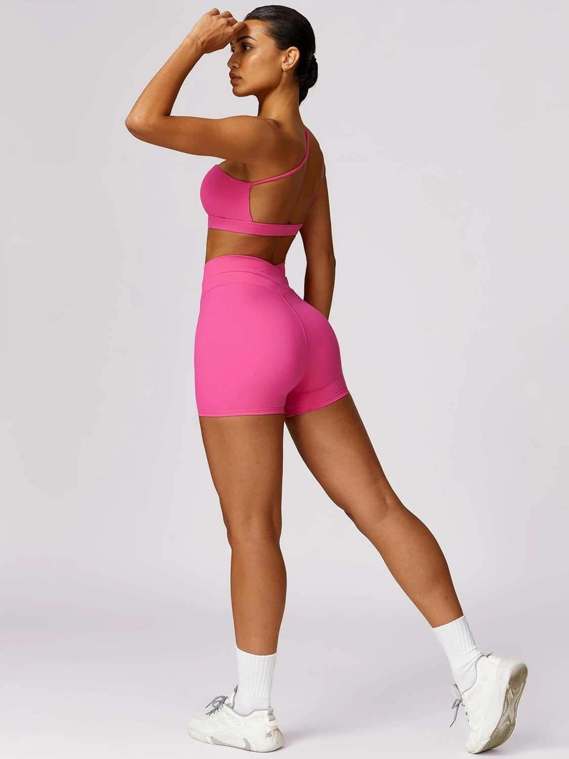 ABOCIW Workout Sets for Women Crossover High Waist Biker Shorts One Shoulder Sports Bra 2 Piece Gym Yoga Outfits