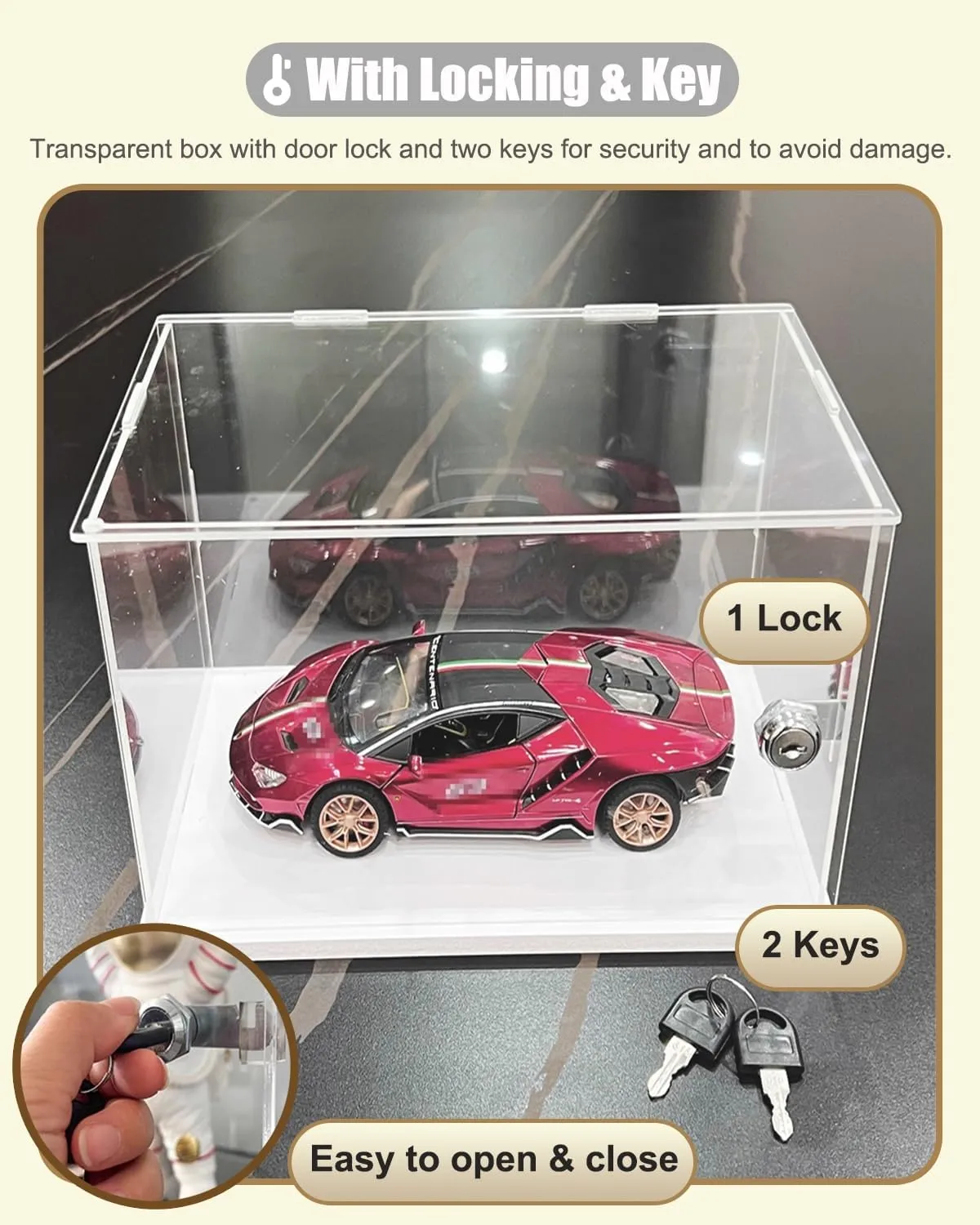Acrylic Display Case 4 inch / 6 Inch / 8 Inch / 18 Inch Long Action Figures Display Case with Lock, White Base Acrylic Showcase Cabinet for Collectibles, Countertop Box(15x15x20cm(6x6x8in))