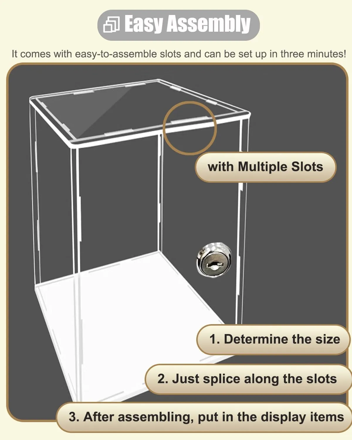 Acrylic Display Case 4 inch / 6 Inch / 8 Inch / 18 Inch Long Action Figures Display Case with Lock, White Base Acrylic Showcase Cabinet for Collectibles, Countertop Box(15x15x20cm(6x6x8in))