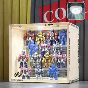 Acrylic Display Case for Action Figures-Lighted Stackable Acrylic Showcase with Detachable Shelves, Magnetic Door Closure,Dustproof Perfect for Collectibles 13.4"x9"x12.4"inches