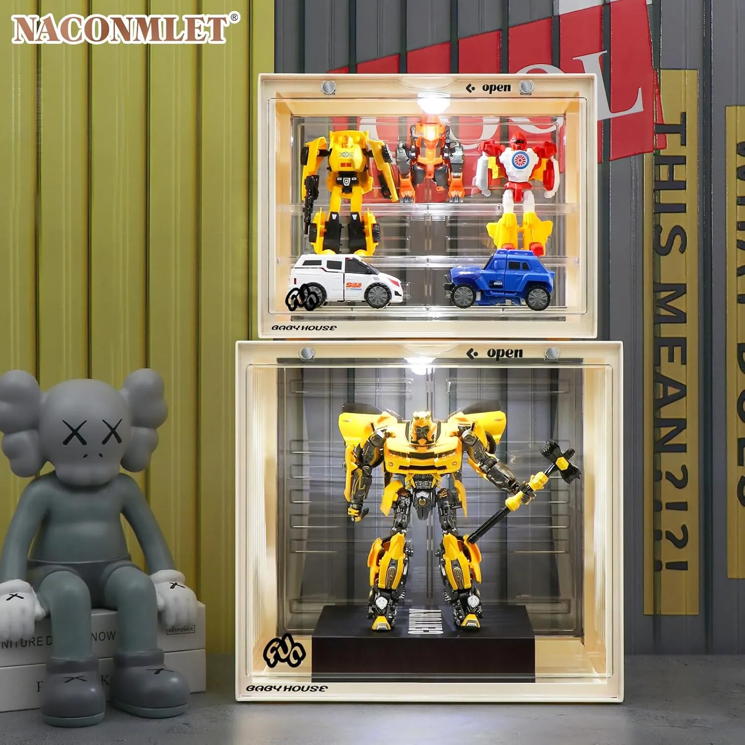 Acrylic Display Case for Action Figures-Lighted Stackable Acrylic Showcase with Detachable Shelves, Magnetic Door Closure,Dustproof Perfect for Collectibles 13.4"x9"x12.4"inches