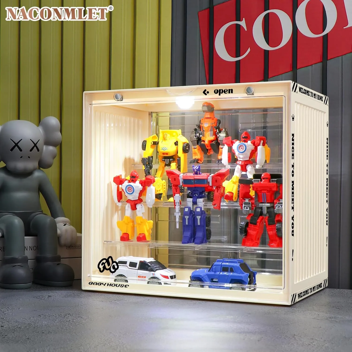 Acrylic Display Case for Action Figures-Lighted Stackable Acrylic Showcase with Detachable Shelves, Magnetic Door Closure,Dustproof Perfect for Collectibles 13.4"x9"x12.4"inches
