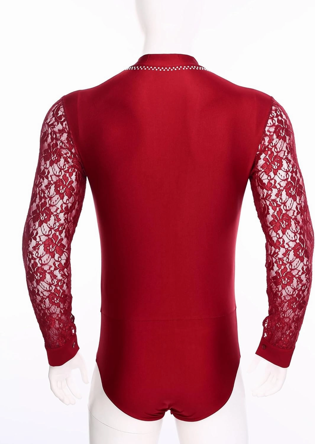 ACSUSS Men Professional Latin Salsa Samba Chacha Bodysuit Floral Lace Long Sleeve Modern Dance Shirts