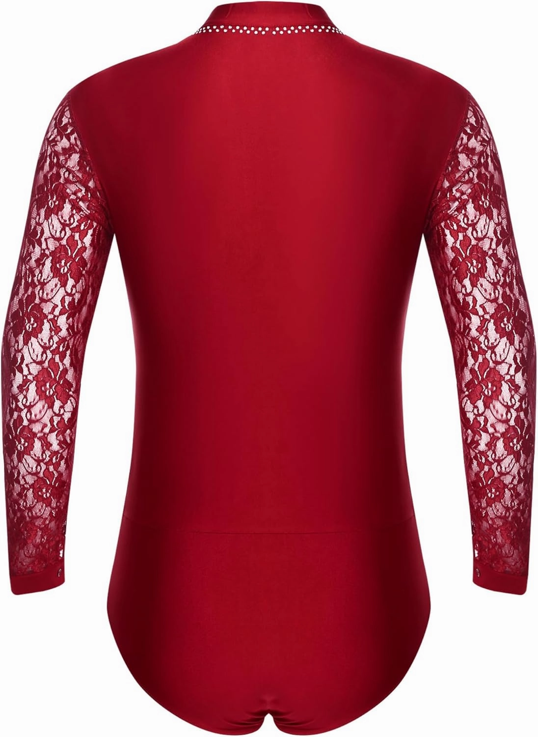 ACSUSS Men Professional Latin Salsa Samba Chacha Bodysuit Floral Lace Long Sleeve Modern Dance Shirts