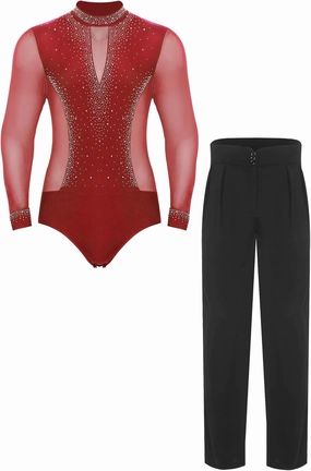 ACSUSS Mens Latin Dance Shirts Mens Tops Leotard Modern Dance Trousers Rumba Cha Cha Samba Dancing Competition Wear