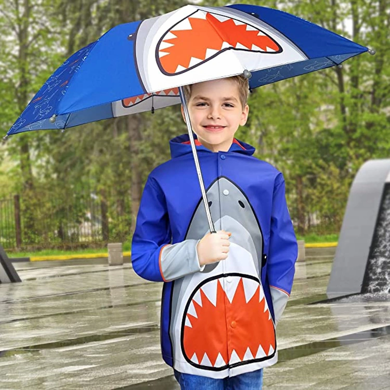 addie & tate Kids Umbrella for Girls and Boys & Rain Coats Set -Toddler Umbrellas Kids Raincoat Boys Girls Jacket