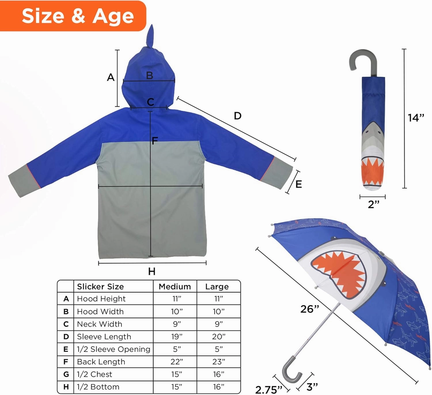 addie & tate Kids Umbrella for Girls and Boys & Rain Coats Set -Toddler Umbrellas Kids Raincoat Boys Girls Jacket