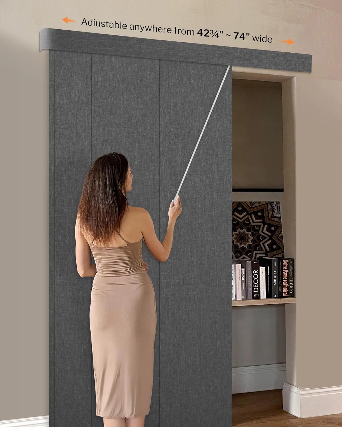 Adjustable Panel Track Blinds Blackout Vertical Blinds with Valance, Sliding Glass Door Blinds, Room Dividers, Retractable Track from 42" to 74" W, Trimmable Panel Up to 96" H (Dark Grey)