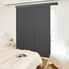Adjustable Panel Track Blinds Blackout Vertical Blinds with Valance, Sliding Glass Door Blinds, Room Dividers, Retractable Track from 42" to 74" W, Trimmable Panel Up to 96" H (Dark Grey)