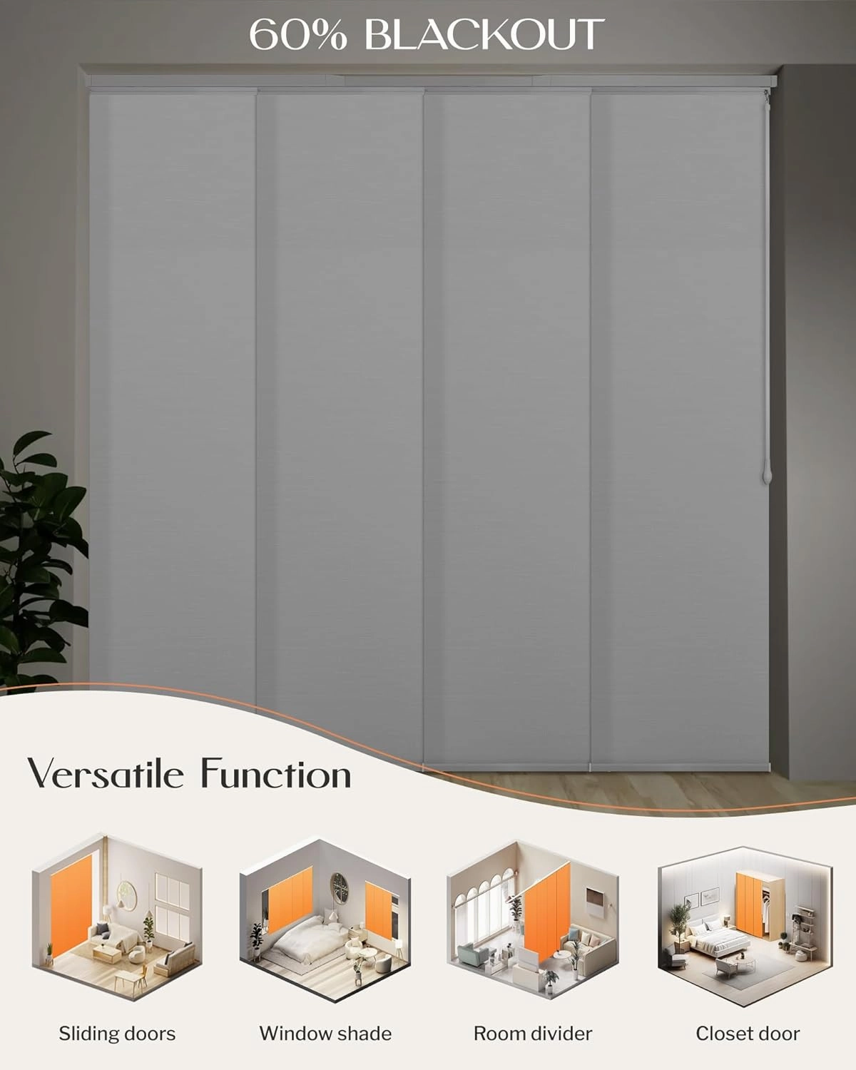 Adjustable Panel Track Blinds Manual Blackout Vertical Blinds for Sliding Door (Dimout - Texture White, 74" W x 96" H)