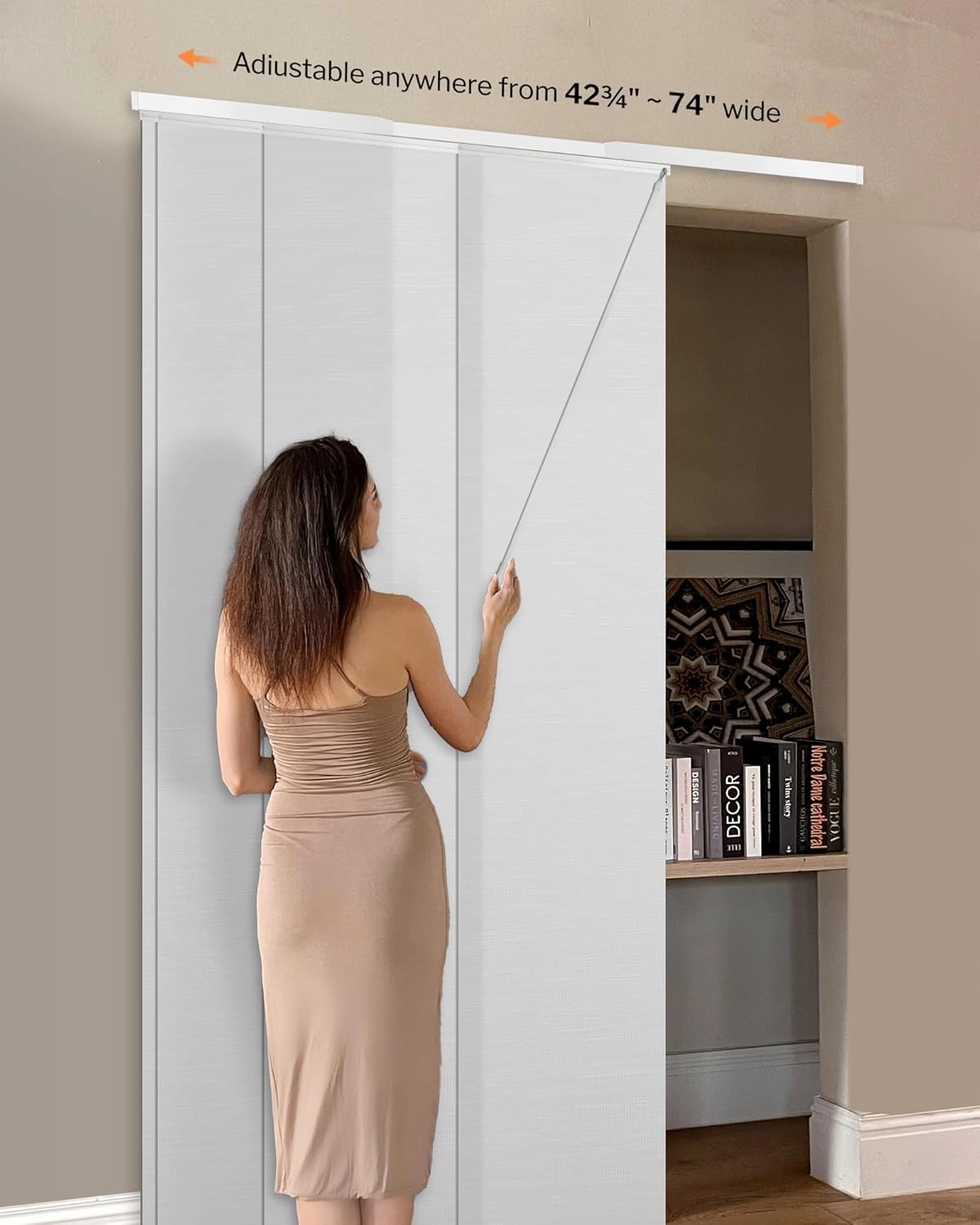 Adjustable Panel Track Blinds Manual Blackout Vertical Blinds for Sliding Door (Dimout - Texture White, 74" W x 96" H)