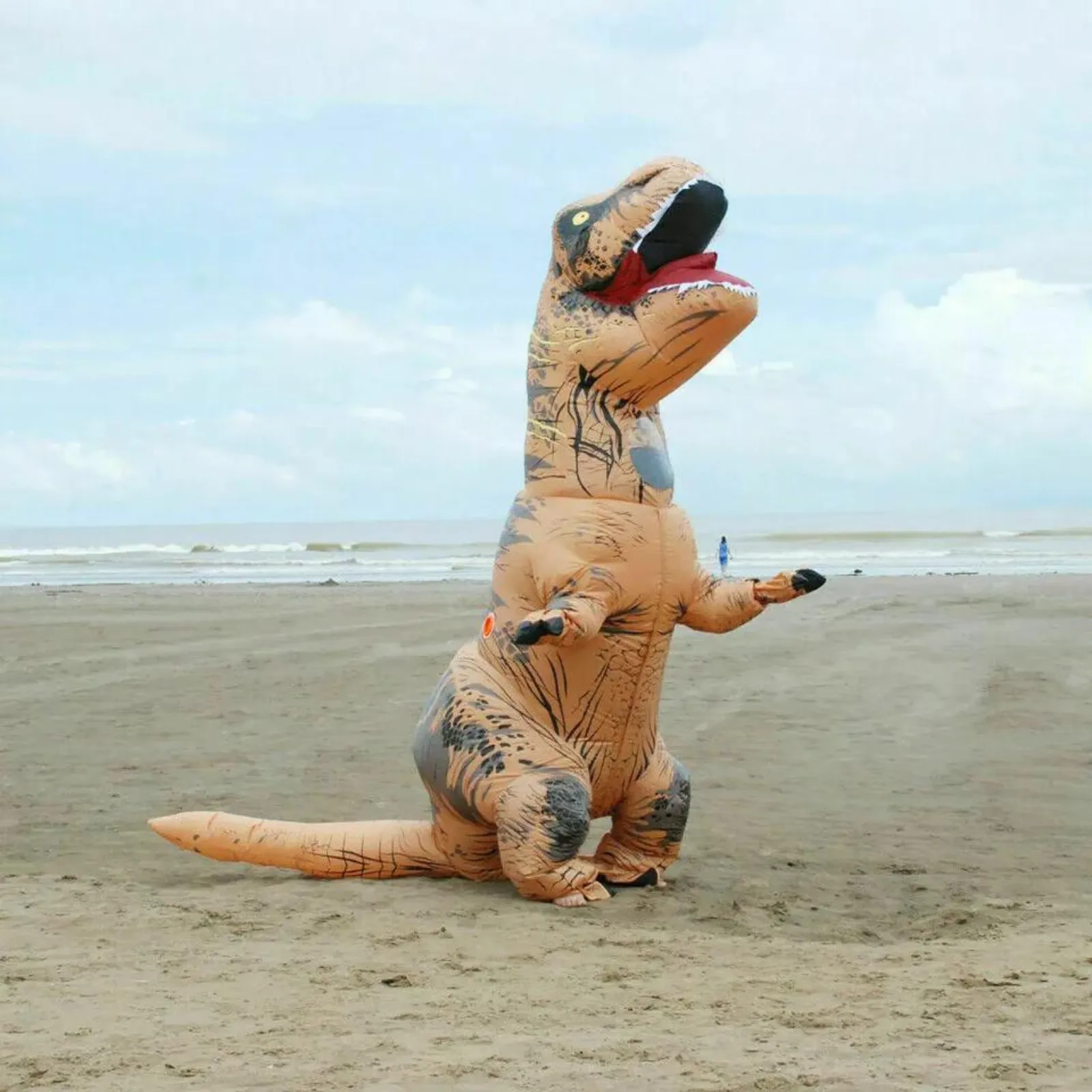 Adult Dinosaur Costume Trex Jurassic World Park Blow Inflatable Brown